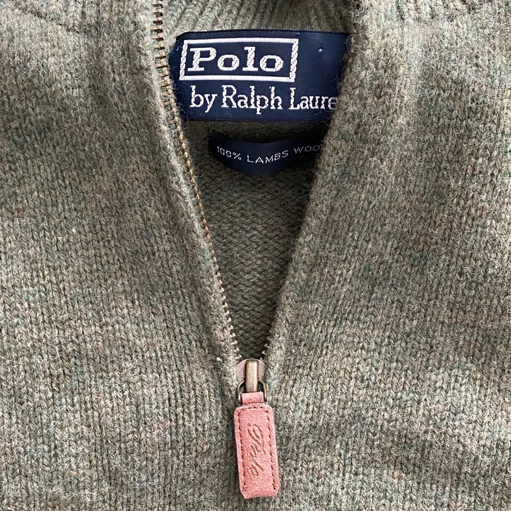 Vintage 90s Polo Ralph Lauren High Neck Men's Green Wool Half Zip-Up Sweater